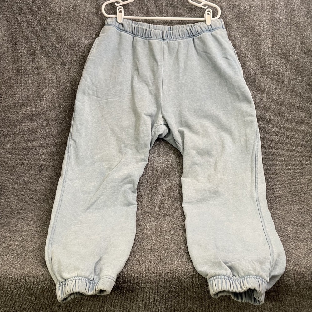 Good American Jeanius Sweatpants Womens Sz 4 Light Blue Acid Wash Denim Look